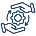Empowering your team with the tools and know-how for long-term success. Training icon depicting hands-on onboarding and user enablement
